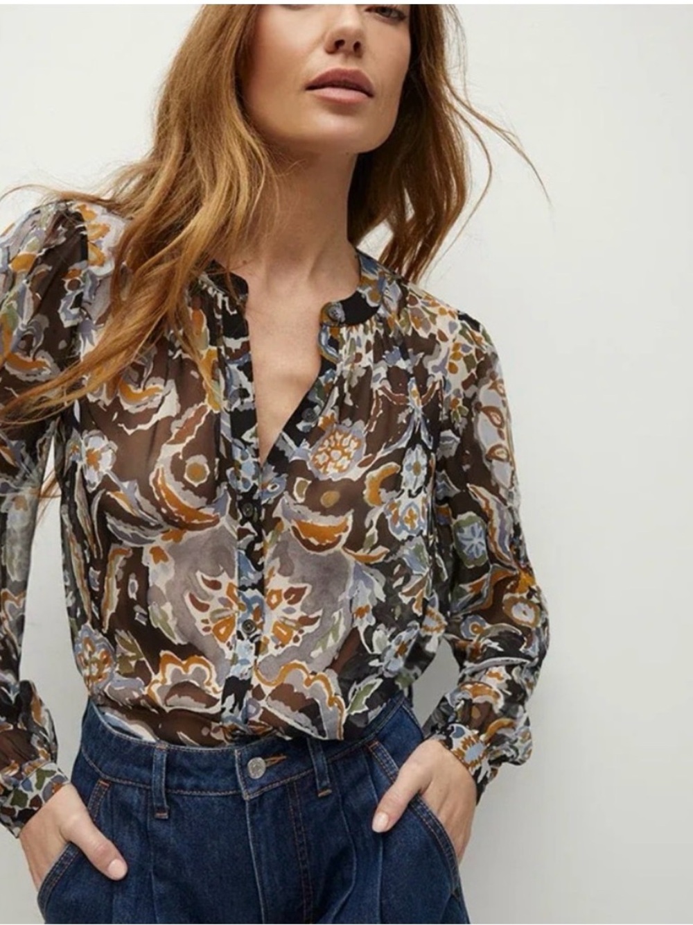 Veronica Beard Ashlynn Floral Pintuck Silk Top Size 2